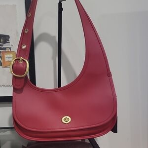 Coach Cashun Cresent Red Shoulder Bag with Gold Accents